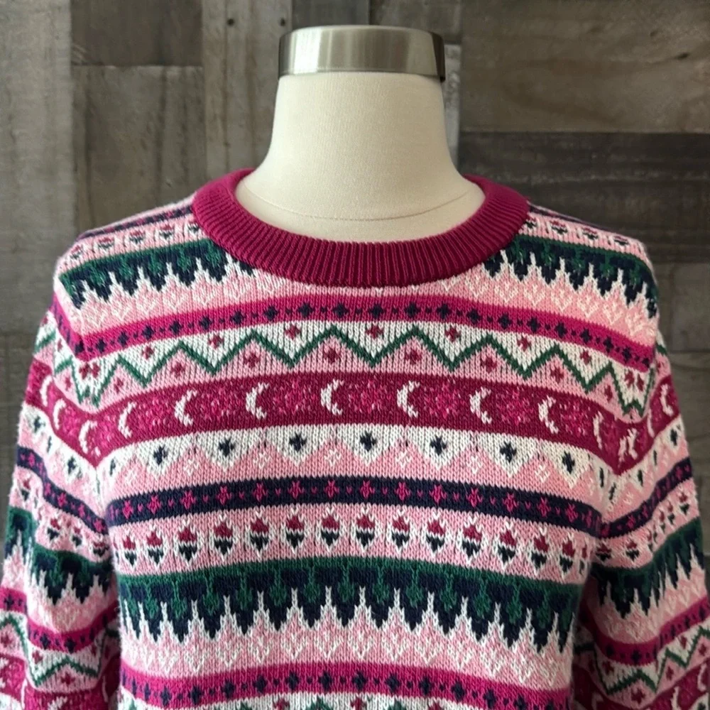 J.Crew pink green knit sweater small romantic feminine preppy holiday party